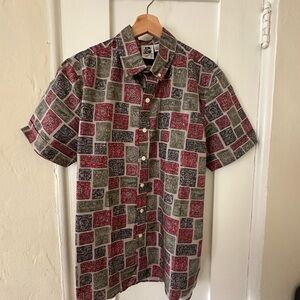 Kennigton Mens 100% Cotton Stamped Mosaic Short Sleeve Button Down
